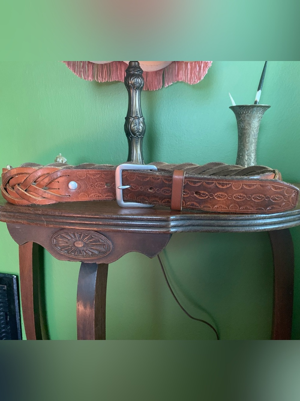 Braided Tooled Leather Belt SIZE 32